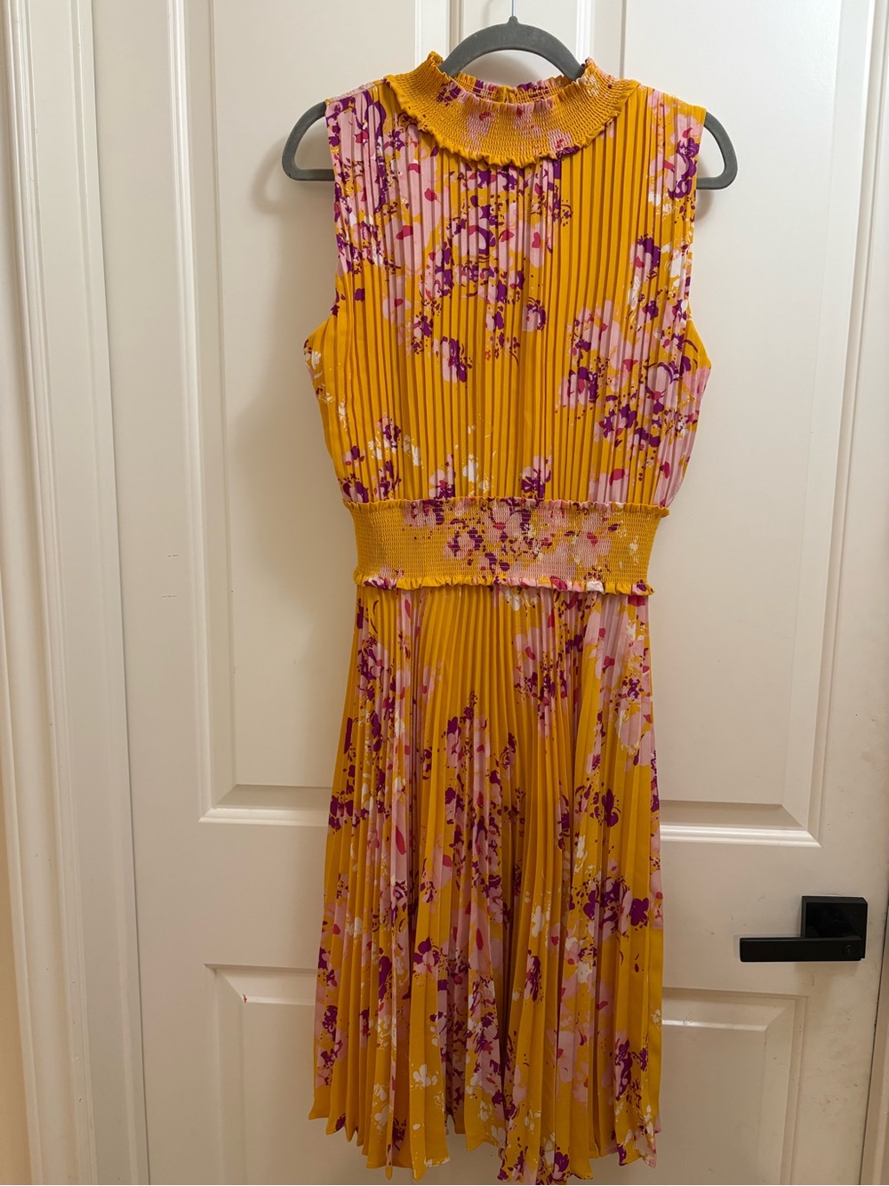 Nanette Lepore Yellow Floral Pleated Sleeveless Dress